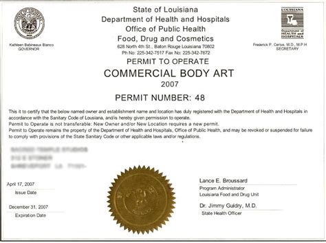 Tattoo Industry Licences .